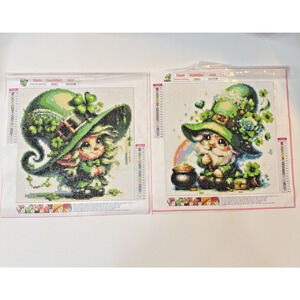 St. Patrick's Gnome Leprechaun Diamond Painting Art Fully Completed Lot of 2